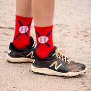 Baseball Woven Mid-Calf Socks - Crossed Bats Red