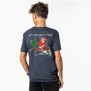 Hockey Short Sleeve T-Shirt - He's Checking It Twice (Back Design) 