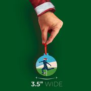 Soccer Round Ceramic Ornament - Girl Silhouette with Santa Hat
