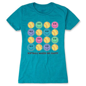 Softball Women's Everyday Tee - Softball Makes Me Happy