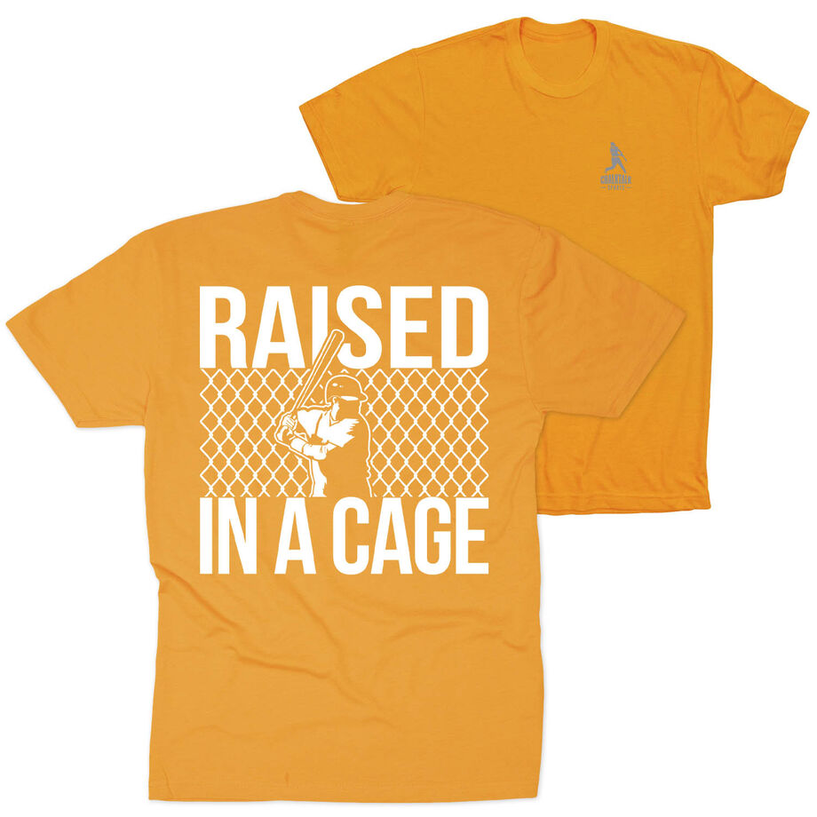 Baseball Short Sleeve T-Shirt - Raised in a Cage Baseball (Back Design)