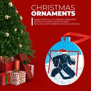 Hockey Round Ceramic Ornament - Santa Goalie