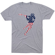 Guys Lacrosse Short Sleeve T-Shirt - American Flag Silhouette