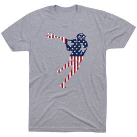 Guys Lacrosse Short Sleeve T-Shirt - American Flag Silhouette [Gray] - SS