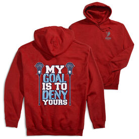 Guys Lacrosse Hooded Sweatshirt - My Goal Is To Deny Yours (Back Design) [Adult Large/Red] - SS