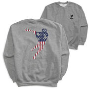 Guys Lacrosse Crewneck Sweatshirt - American Flag Silhouette (Back Design)