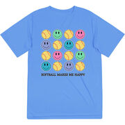 Softball Short Sleeve Performance Tee - Softball Makes Me Happy