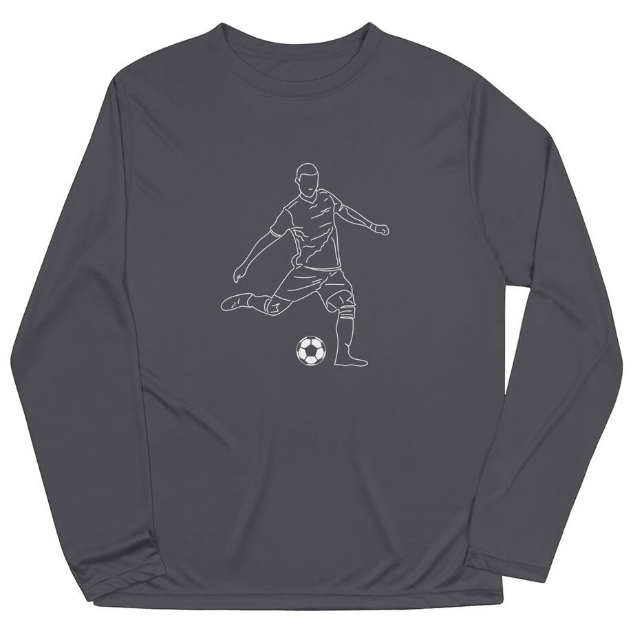 Soccer Long Sleeve Performance Tee - Soccer Guy Player Sketch - Personalization Image