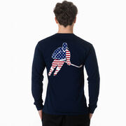 Hockey Tshirt Long Sleeve - Hockey Stars and Stripes Player (Back Design)