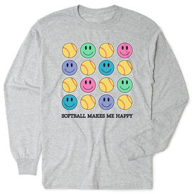 Softball Tshirt Long Sleeve - Softball Makes Me Happy