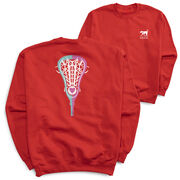 Girls Lacrosse Crewneck Sweatshirt - Lacrosse Stick Heart (Back Design)