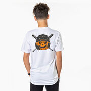 Baseball/Softball Short Sleeve T-Shirt - Helmet Pumpkin (Back Design)