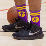 Basketball Woven Mid-Calf Socks - Ball (Purple/Gold)