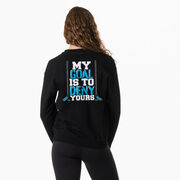 Hockey Crewneck Sweatshirt - My Goal Is To Deny Yours (Blue/Black) (Back Design)