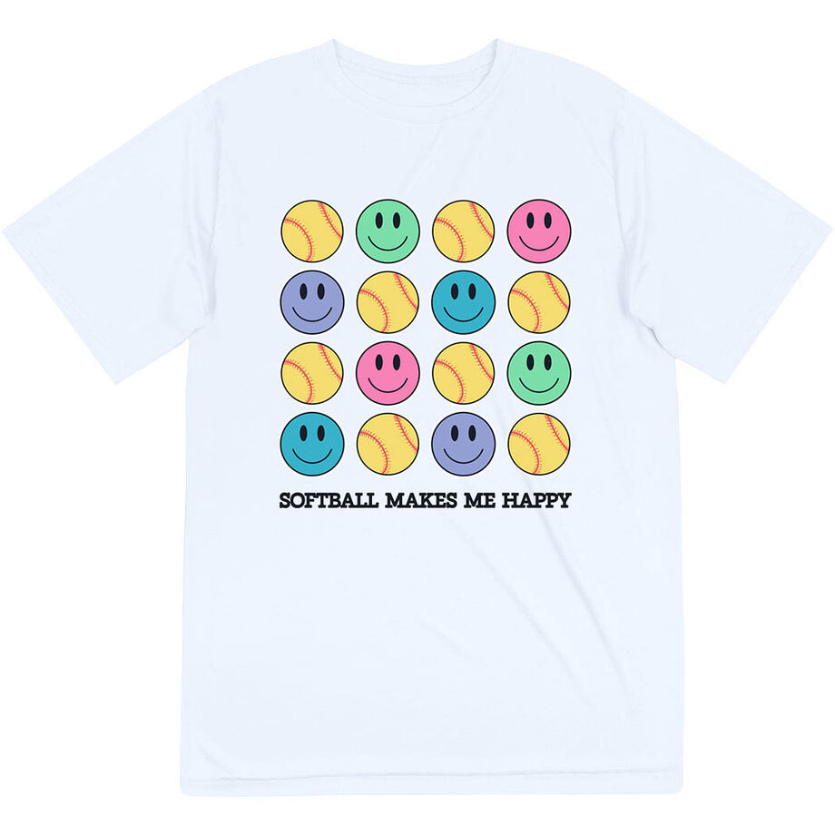 Softball Short Sleeve Performance Tee - Softball Makes Me Happy