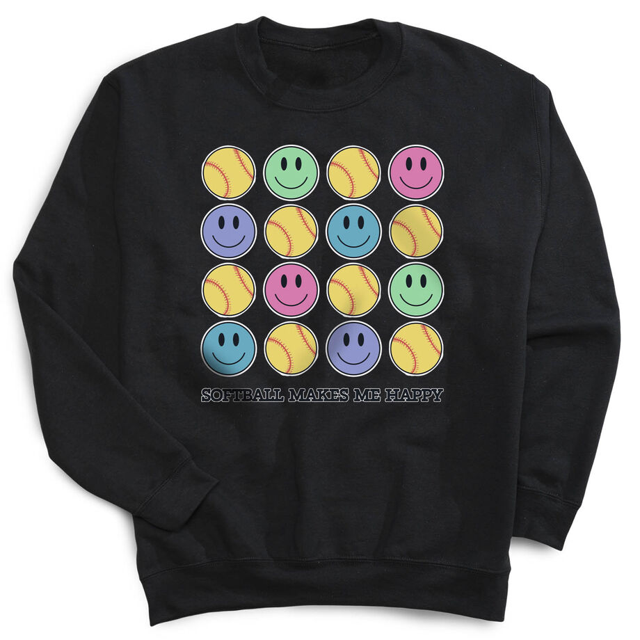 Softball Crewneck Sweatshirt - Softball Makes Me Happy