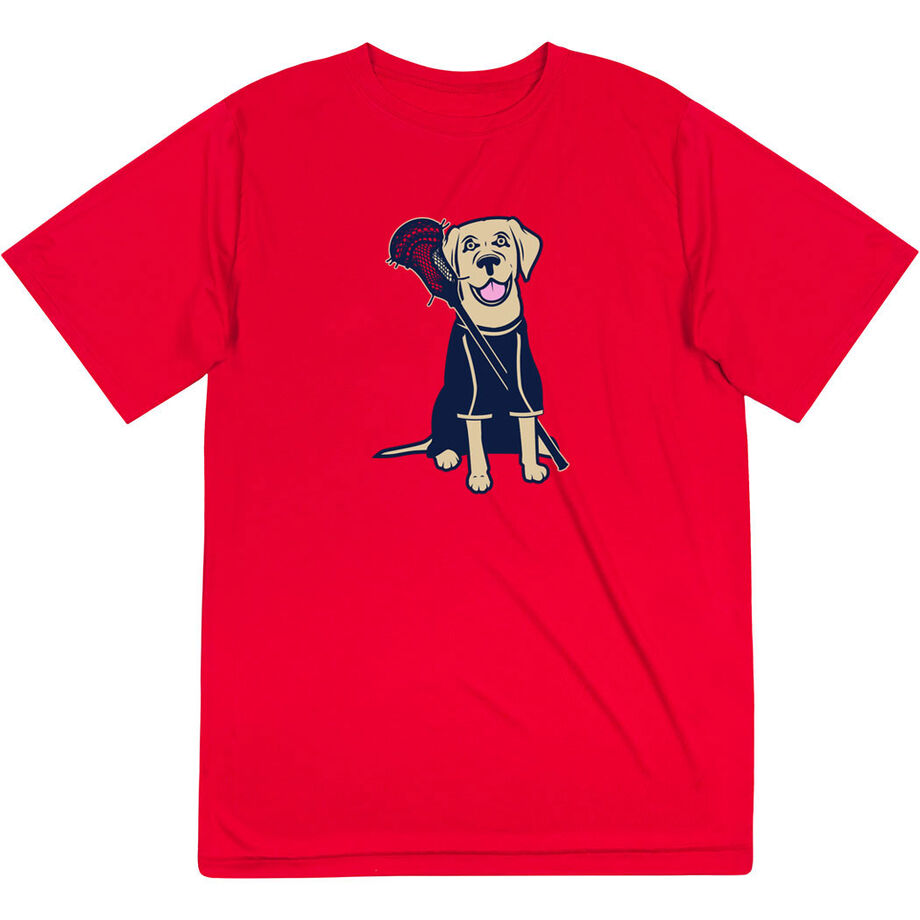 Guys Lacrosse Short Sleeve Performance Tee - Riley The Lacrosse Dog - Personalization Image