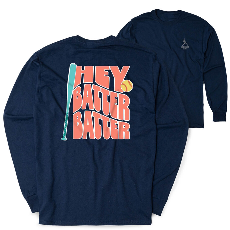Softball Tshirt Long Sleeve - Hey Batter Batter (Back Design)