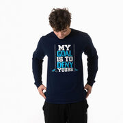 Hockey Tshirt Long Sleeve - My Goal Is To Deny Yours (Blue/Black)