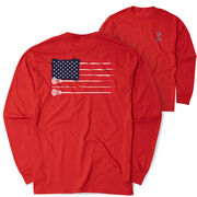 Guys Lacrosse Tshirt Long Sleeve - Amercian Flag (Back Design)