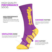 Basketball Woven Mid-Calf Socks - Player Jump Shot (Purple/Gold)