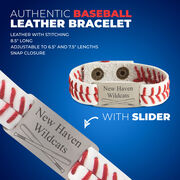 Authentic Baseball Leather Bracelet With Slider - Team Name with Crossed Bats