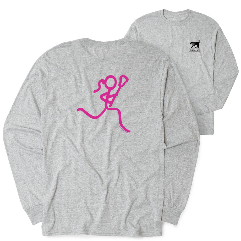 Girls Lacrosse Tshirt Long Sleeve - Neon Lax Girl (Back Design) [Youth Small/Gray] - SS