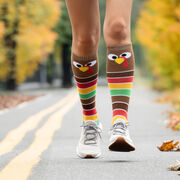 Woven Knee-High Socks - Goofy Turkey With Stripes