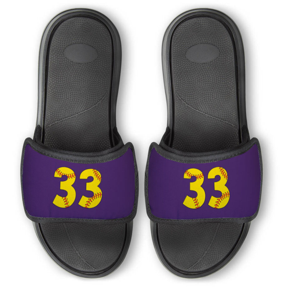 Softball Repwell&reg; Slide Sandals - Softball Number Stitches