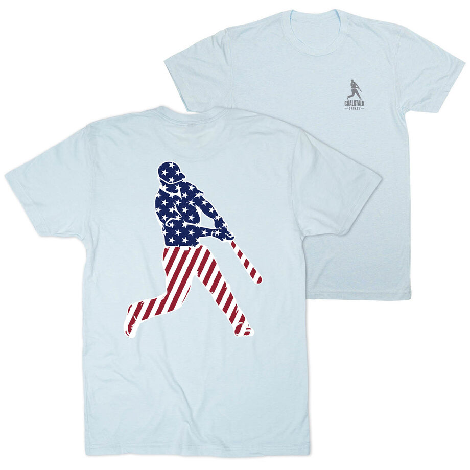 Baseball Short Sleeve T-Shirt - Baseball Stars and Stripes Player (Back Design)