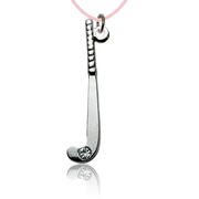 Silver Field Hockey Pendant Necklace with Cubic Zirconia