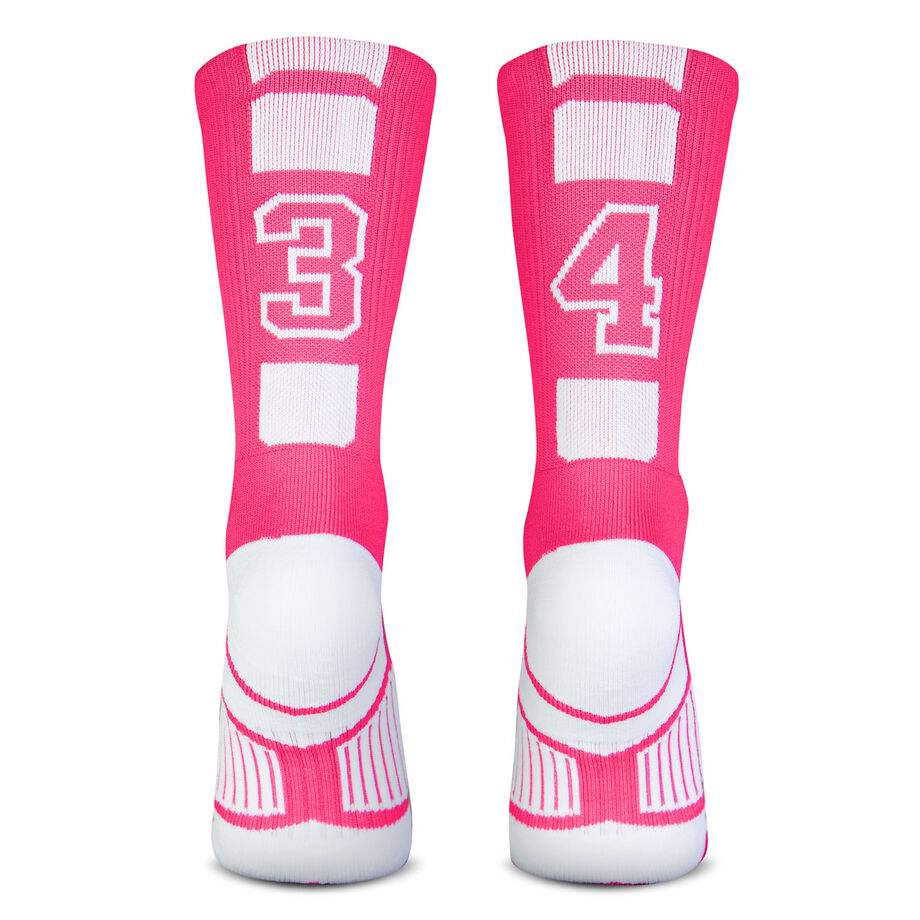Team Number Woven Mid-Calf Socks - Pink