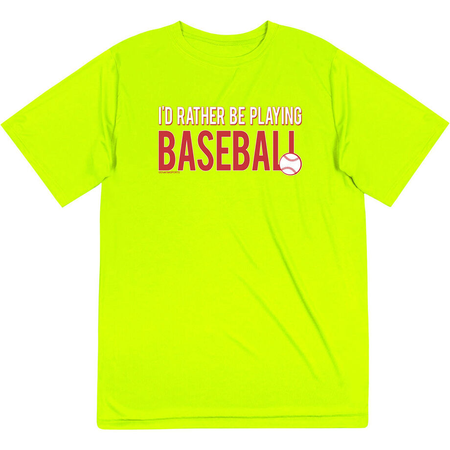 Baseball Short Sleeve Performance Tee - I'd Rather Be Playing Baseball - Personalization Image