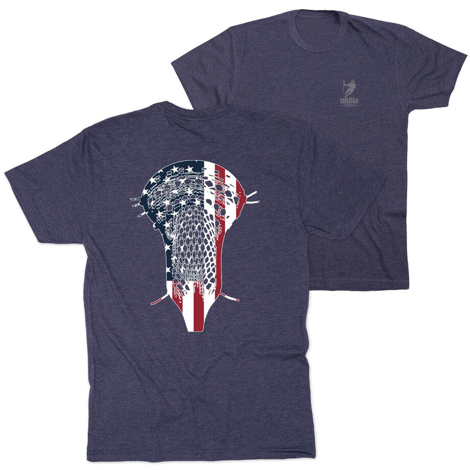 Guys Lacrosse Short Sleeve T-Shirt - Patriotic Stick (Back Design)