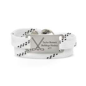 Adjustable Hockey Lace Bracelet With Slider - Personalized Crossed Sticks