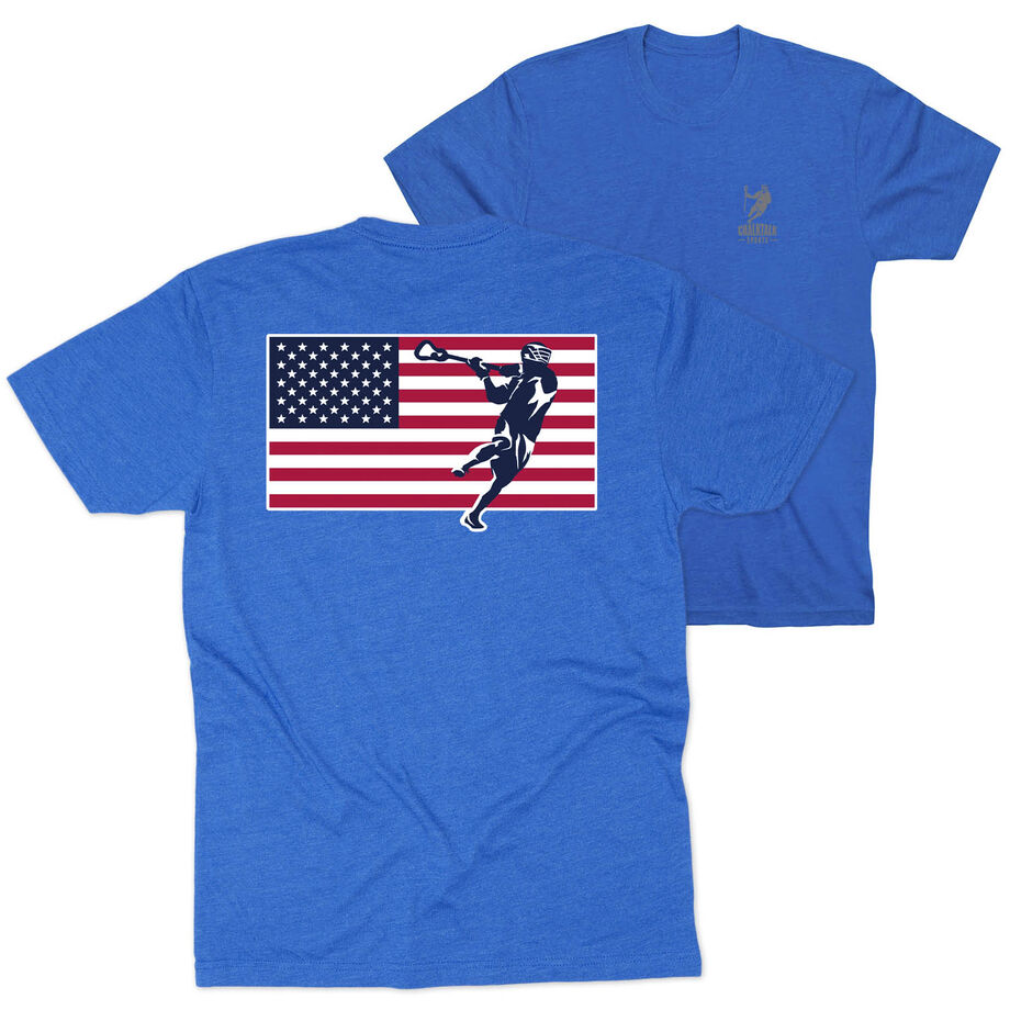 Guys Lacrosse Short Sleeve T-Shirt - Patriotic Lacrosse (Back Design)