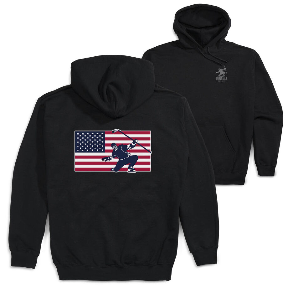 Hockey Hooded Sweatshirt - Patriotic Hockey (Back Design)