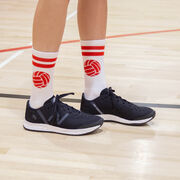 Volleyball Woven Mid-Calf Socks - Ball (White/Red)