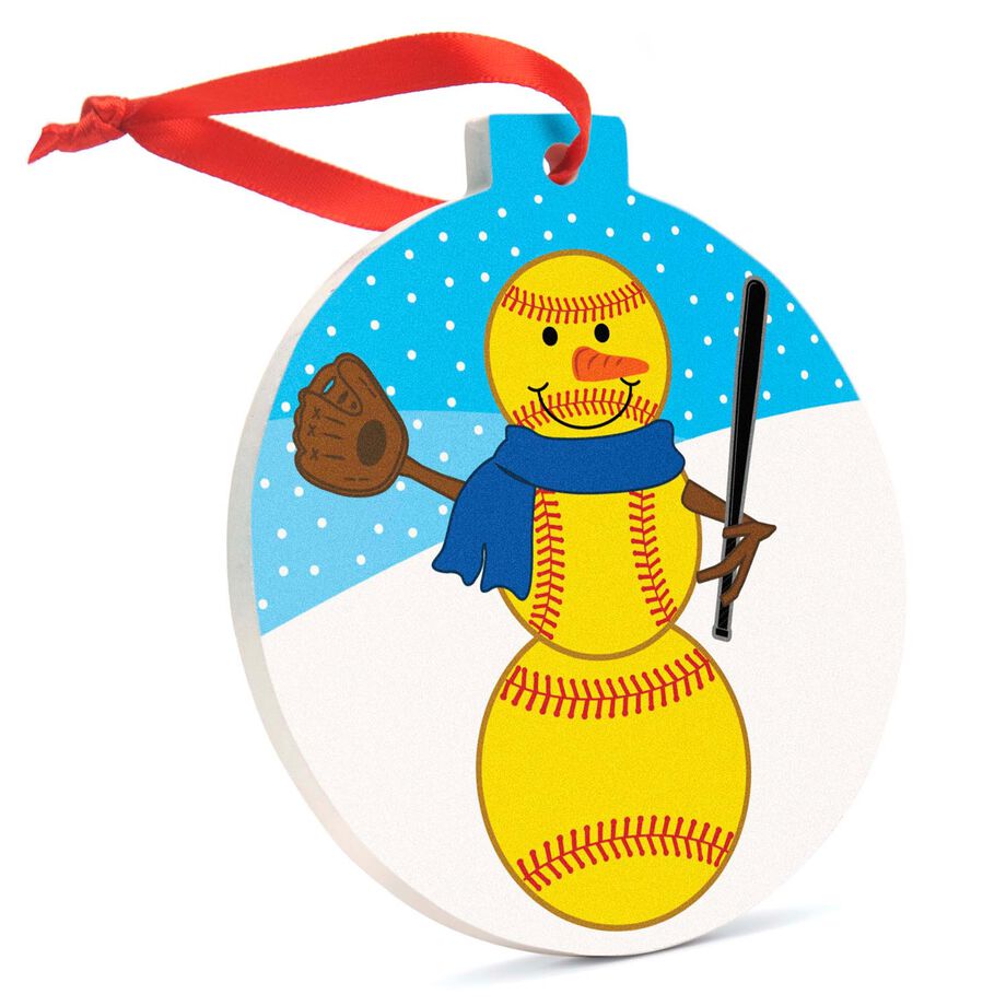Softball Round Ceramic Ornament  - Softball Snowman