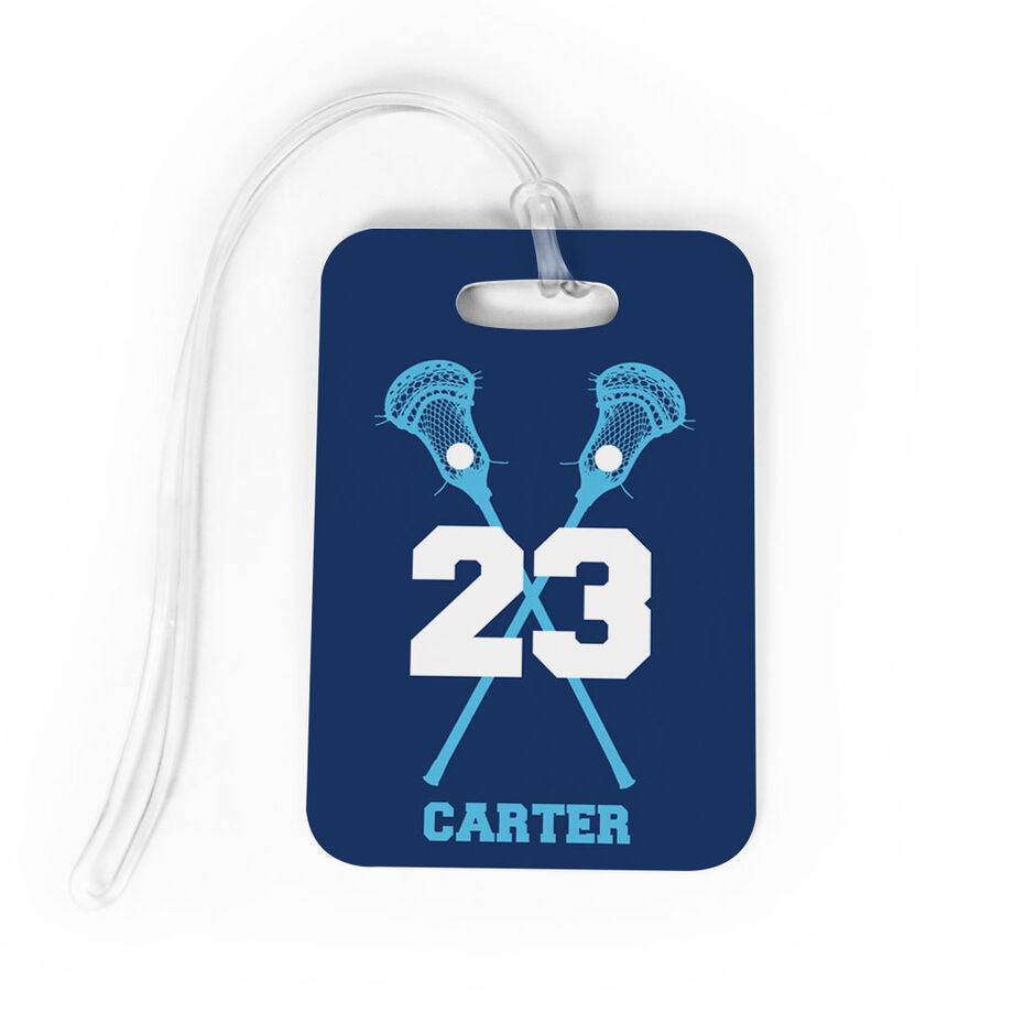 Guys Lacrosse Bag/Luggage Tag - Personalized Guys Crossed Sticks