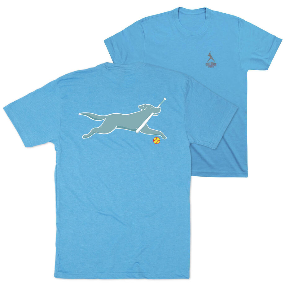Softball Short Sleeve T-Shirt - Mitts the Softball Dog (Back Design)