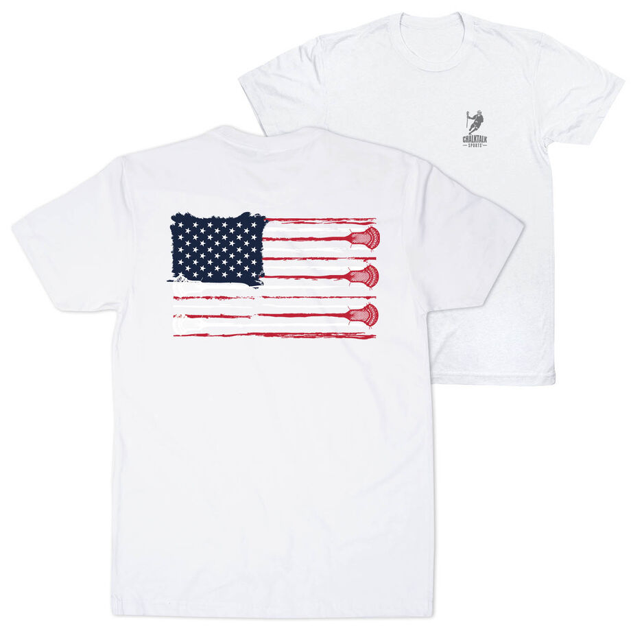 Guys Lacrosse Short Sleeve T-Shirt - American Flag (Back Design)