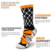 Basketball Woven Mid-Calf Socks - Hoop and Ball (Black/Orange)
