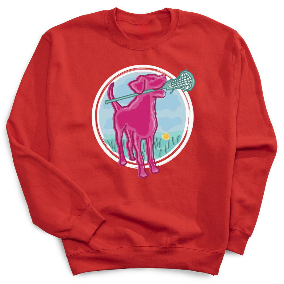 Girls Lacrosse Crewneck Sweatshirt - Lacrosse Dog with Girl Stick