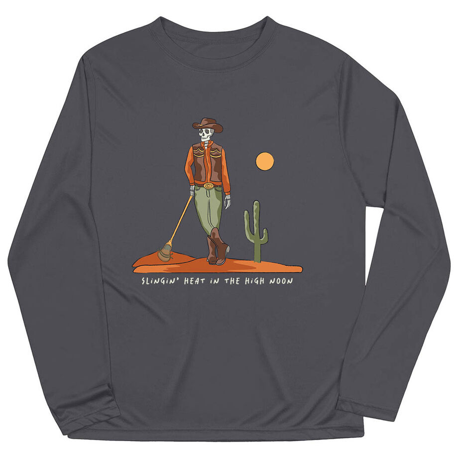 Guys Lacrosse Long Sleeve Performance Tee - Slingin Heat In The High Noon