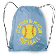 Softball Drawstring Backpack - I'd Rather Be Playing Softball Distressed