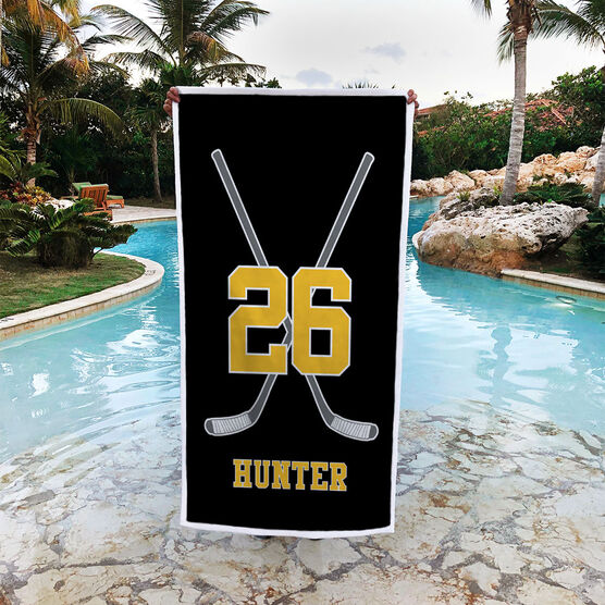 Hockey Premium Beach Towel - Personalized Player Crossed Sticks