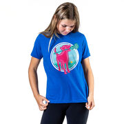 Girls Lacrosse Short Sleeve T-Shirt - Lacrosse Dog with Girl Stick