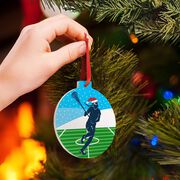 Girls Lacrosse Round Ceramic Ornament - Silhouette with Santa Hat