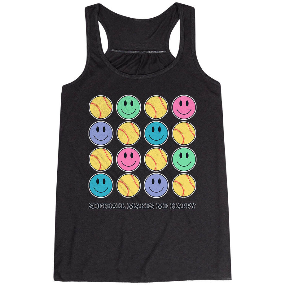 Softball Flowy Racerback Tank Top - Softball Makes Me Happy